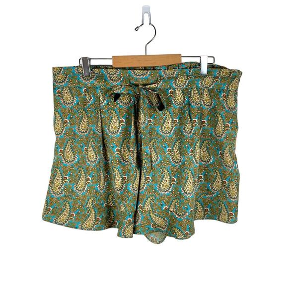 DR2 Green Paisley Boho Tie Waist Casual Shorts with Pockets Womens XXL Plus - Picture 1 of 7